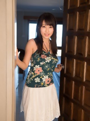 Cute japanese teen Arisa Misato wearing a lovely dress covering a cute big breasts