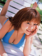 Japanese famous idol Yoko Matsugane posing in blue color outfits