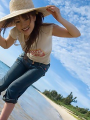 Misako Asian cutie in a denim dress is enjoying the outdoors and posing