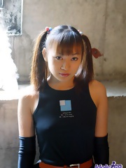 Naughty Akane is awaiting her date for the sexy costume party and fucking friend