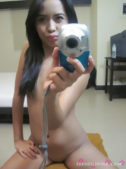Nervous filipina girl friend does some nude mirror pics