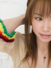 Reika Shiina shy Asian teen shows her hot body in see thru lingerie
