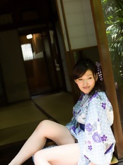 Ruru Asian teen model in kimono takes it off for pictures and smiles