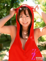 Sexy and busty japanese Kitamura Hitomi in red lingerie