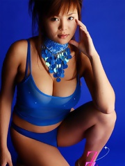 Yoko Matsugane posing in sexy blue bikini